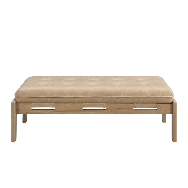 Table basse de 122,9 cm, rectangulaire, capitonnée en similicuir PU avec cadre en bois d'hévéa