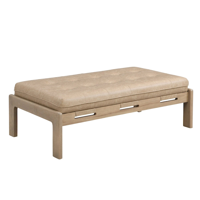 Table basse de 122,9 cm, rectangulaire, capitonnée en similicuir PU avec cadre en bois d'hévéa