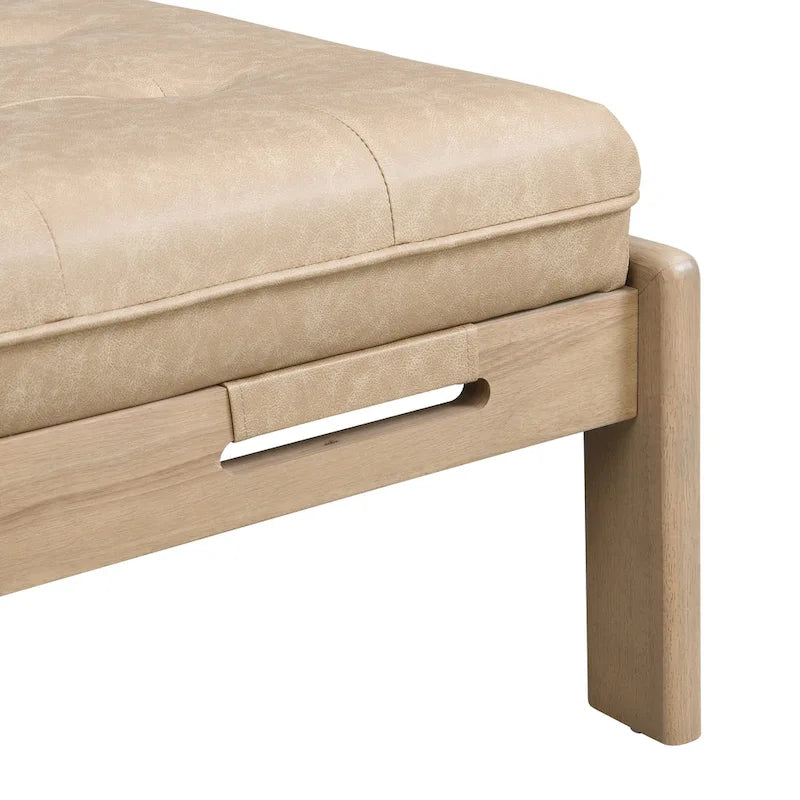 Table basse de 122,9 cm, rectangulaire, capitonnée en similicuir PU avec cadre en bois d'hévéa