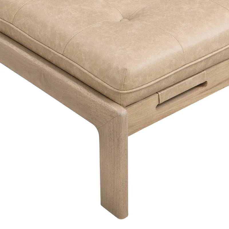 Table basse de 122,9 cm, rectangulaire, capitonnée en similicuir PU avec cadre en bois d'hévéa