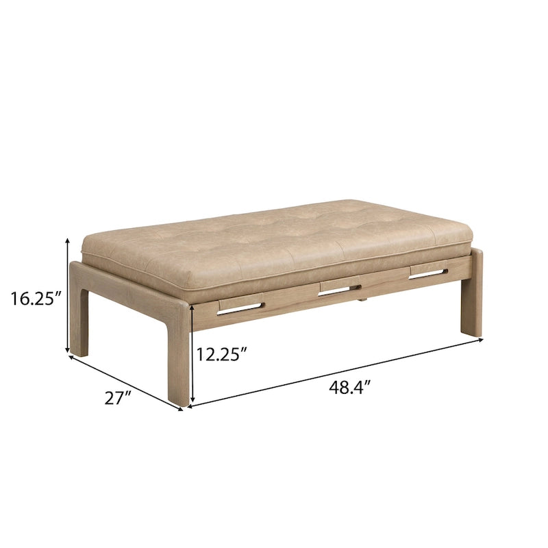 Table basse de 122,9 cm, rectangulaire, capitonnée en similicuir PU avec cadre en bois d'hévéa