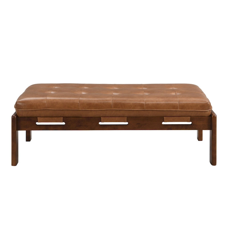 Table basse de 122,9 cm, rectangulaire, capitonnée en similicuir PU avec cadre en bois d'hévéa
