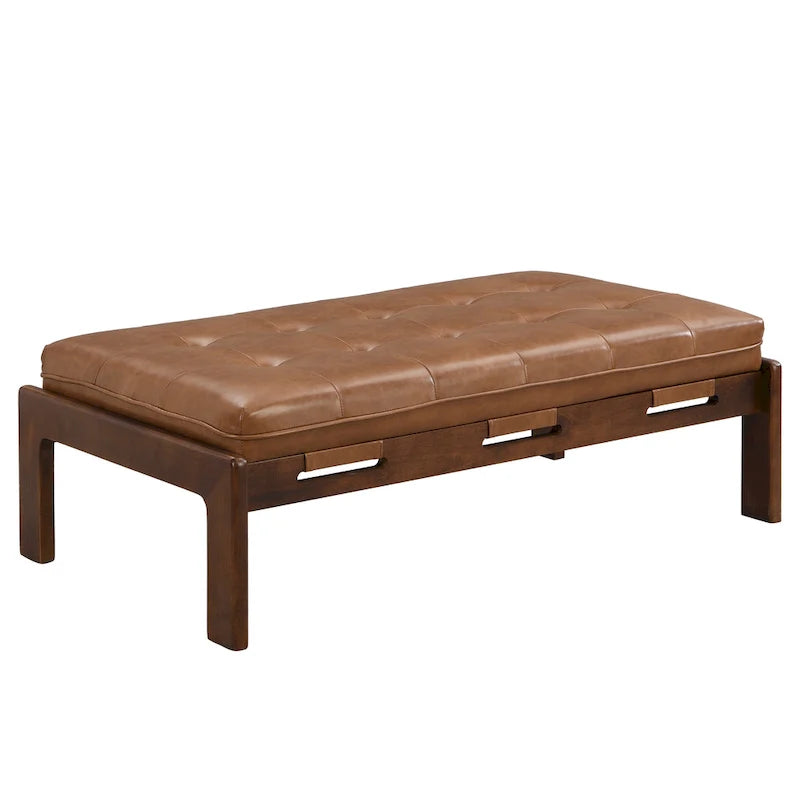 Table basse de 122,9 cm, rectangulaire, capitonnée en similicuir PU avec cadre en bois d'hévéa