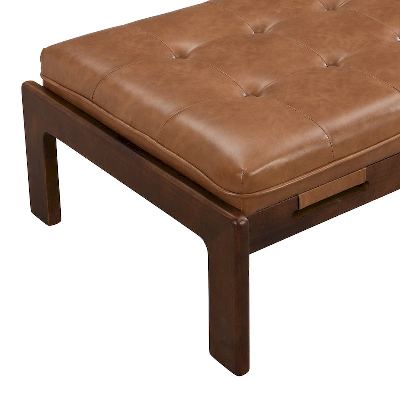 Table basse de 122,9 cm, rectangulaire, capitonnée en similicuir PU avec cadre en bois d'hévéa