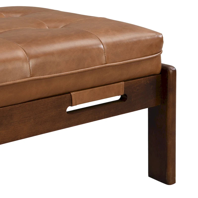 Table basse de 122,9 cm, rectangulaire, capitonnée en similicuir PU avec cadre en bois d'hévéa