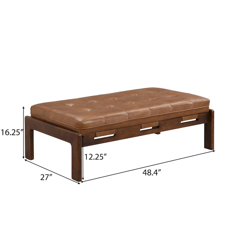 Table basse de 122,9 cm, rectangulaire, capitonnée en similicuir PU avec cadre en bois d'hévéa