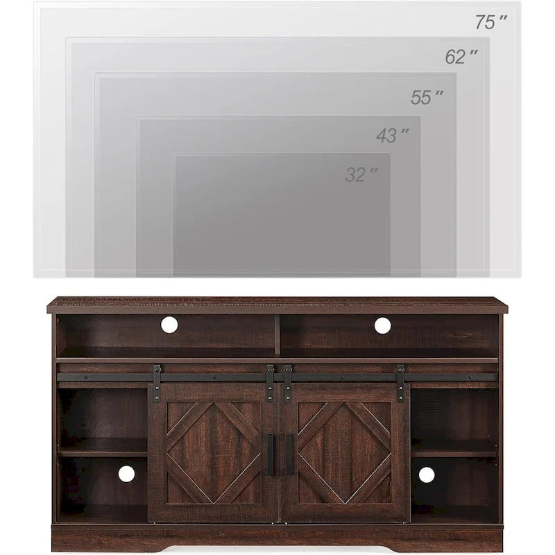 Meuble TV de ferme pour téléviseur de 65 à 70 pouces avec 2 portes coulissantes de style grange