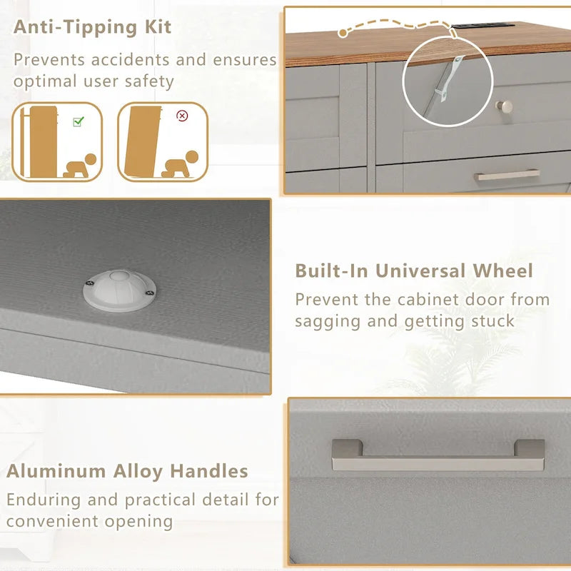 Meuble de Poubelle Inclinable avec Prises, 2 Tiroirs et Étagère Réglable