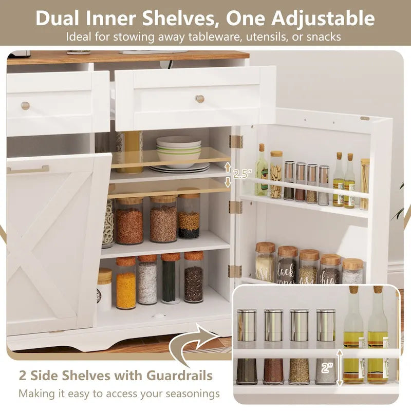 Meuble de Poubelle Inclinable avec Prises, 2 Tiroirs et Étagère Réglable