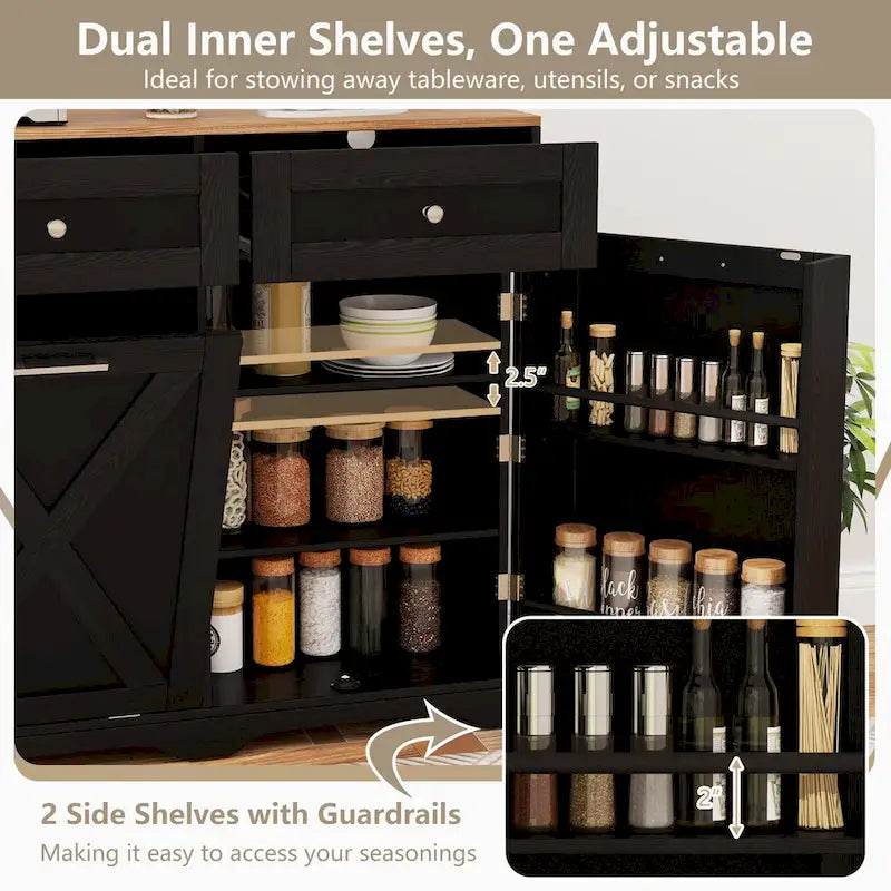 Meuble de Poubelle Inclinable avec Prises, 2 Tiroirs et Étagère Réglable
