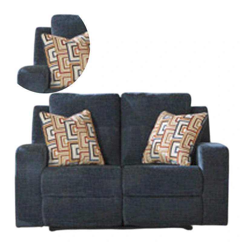 Causeuse inclinable manuelle, tissu bleu marine, 2 oreillers, 64 pouces