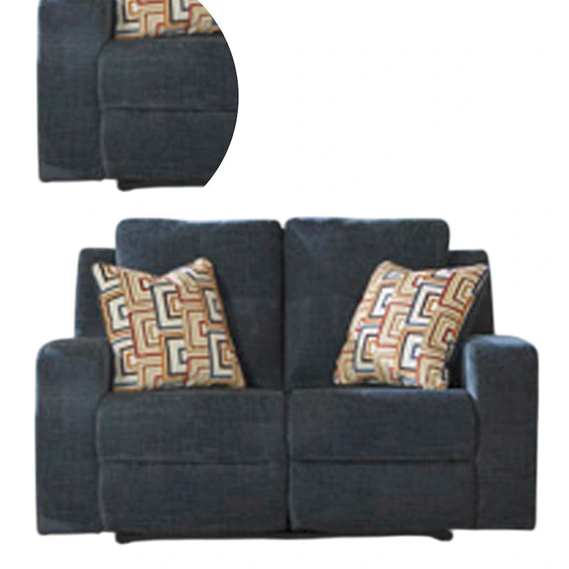 Causeuse inclinable manuelle, tissu bleu marine, 2 oreillers, 64 pouces