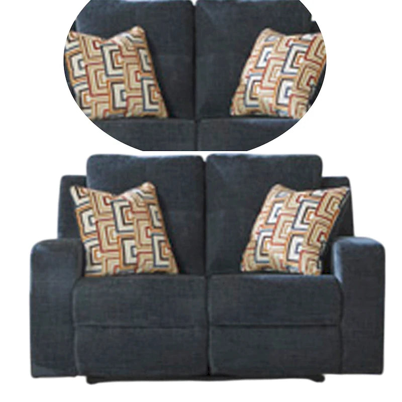 Causeuse inclinable manuelle, tissu bleu marine, 2 oreillers, 64 pouces
