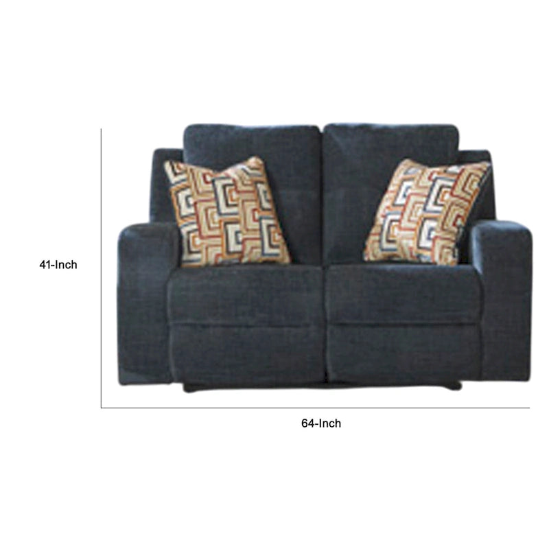 Causeuse inclinable manuelle, tissu bleu marine, 2 oreillers, 64 pouces