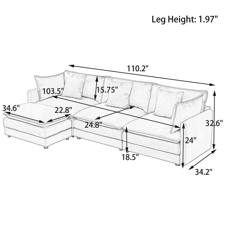 110.2 Canapé trois places capitonné en chenille, pouf