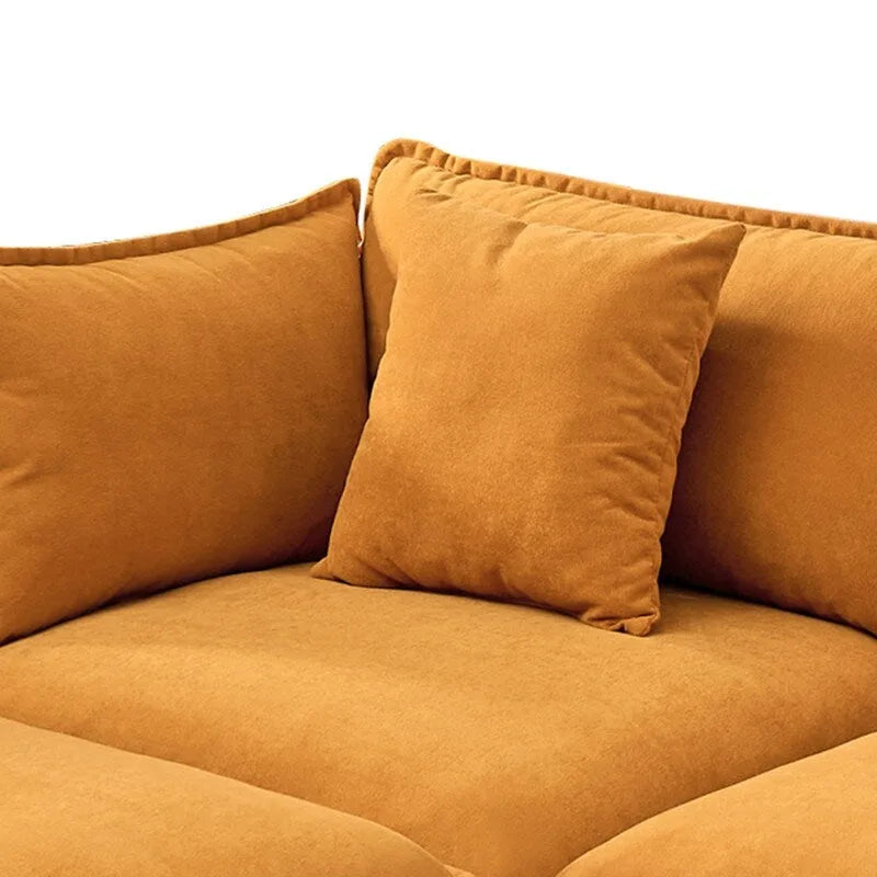 110.2 Canapé trois places capitonné en chenille, pouf