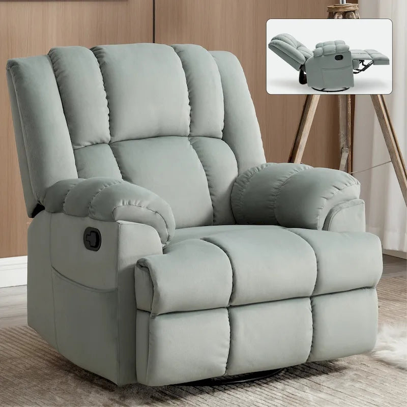 Fauteuil inclinable pivotant et à bascule surdimensionné en tissu avec accoudoirs rembourrés