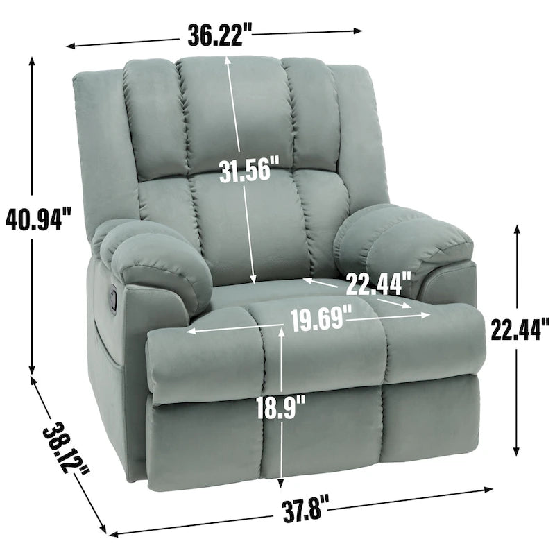 Fauteuil inclinable pivotant et à bascule surdimensionné en tissu avec accoudoirs rembourrés