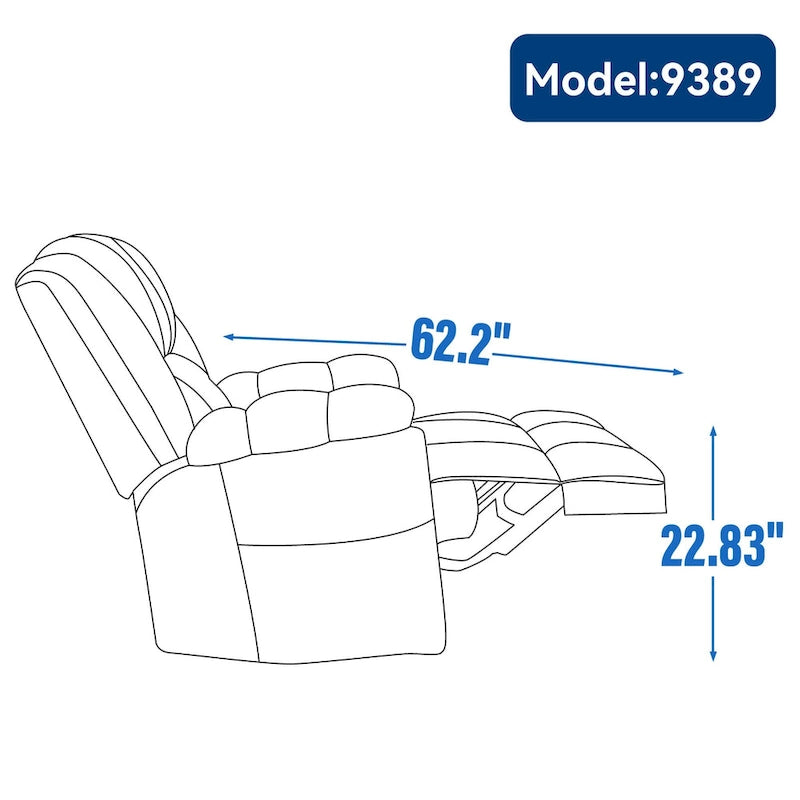 Fauteuil inclinable pivotant et à bascule surdimensionné en tissu avec accoudoirs rembourrés