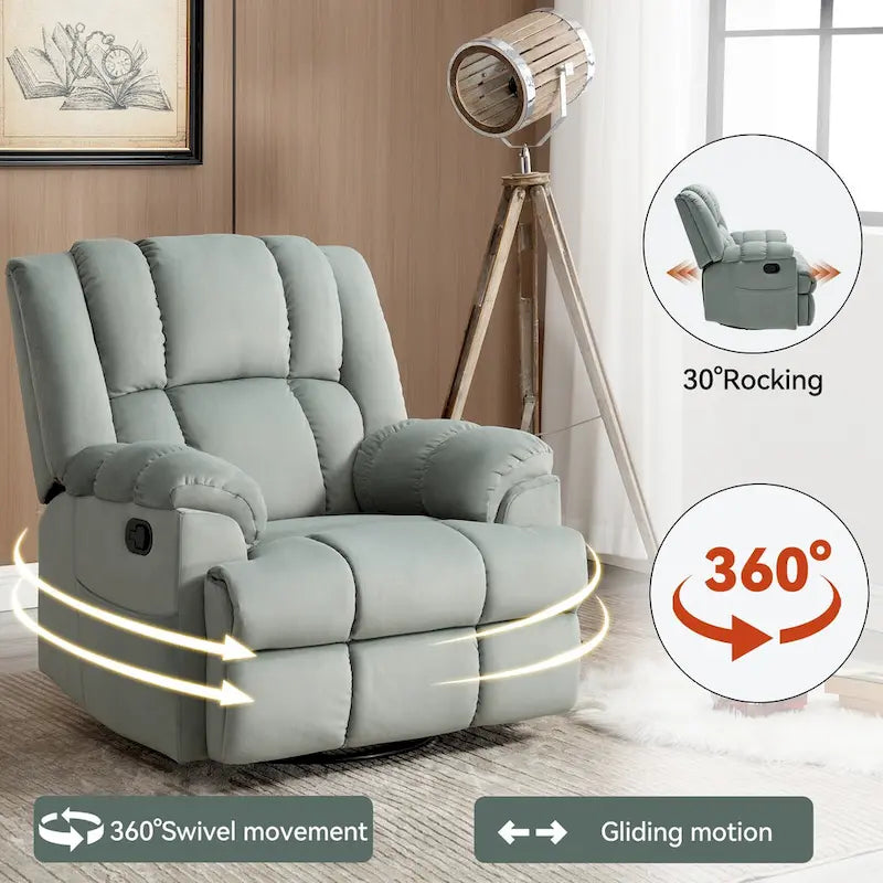 Fauteuil inclinable pivotant et à bascule surdimensionné en tissu avec accoudoirs rembourrés