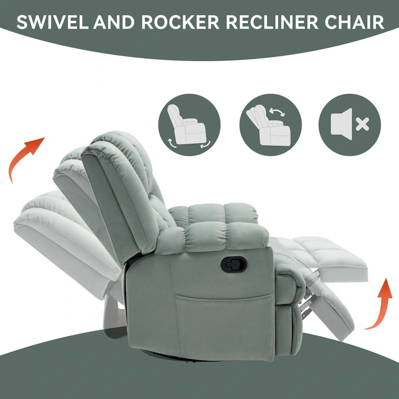 Fauteuil inclinable pivotant et à bascule surdimensionné en tissu avec accoudoirs rembourrés