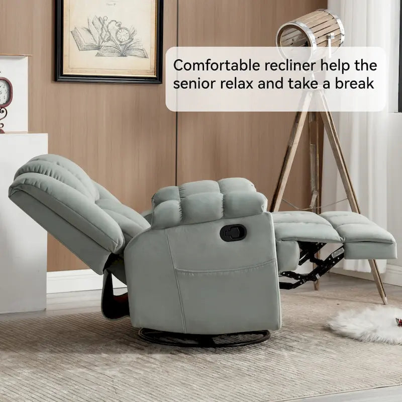 Fauteuil inclinable pivotant et à bascule surdimensionné en tissu avec accoudoirs rembourrés