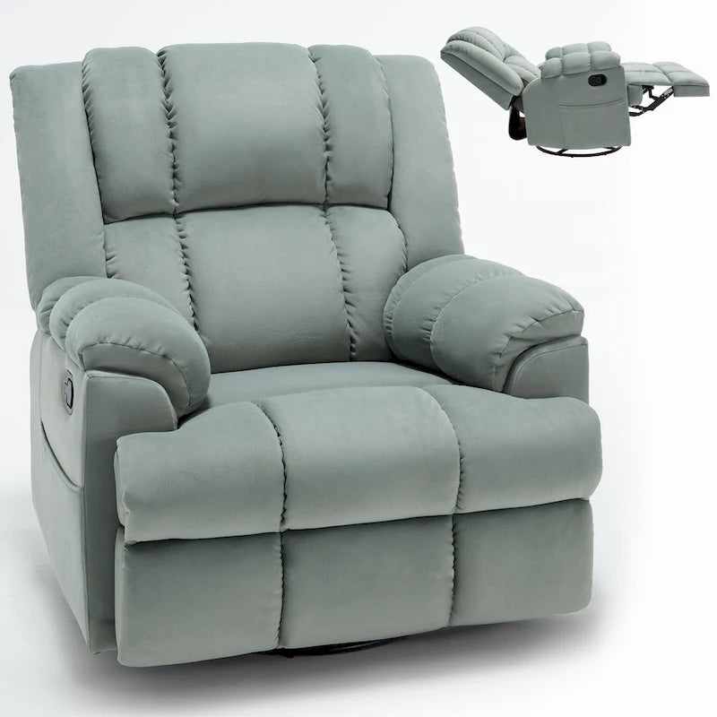 Fauteuil inclinable pivotant et à bascule surdimensionné en tissu avec accoudoirs rembourrés