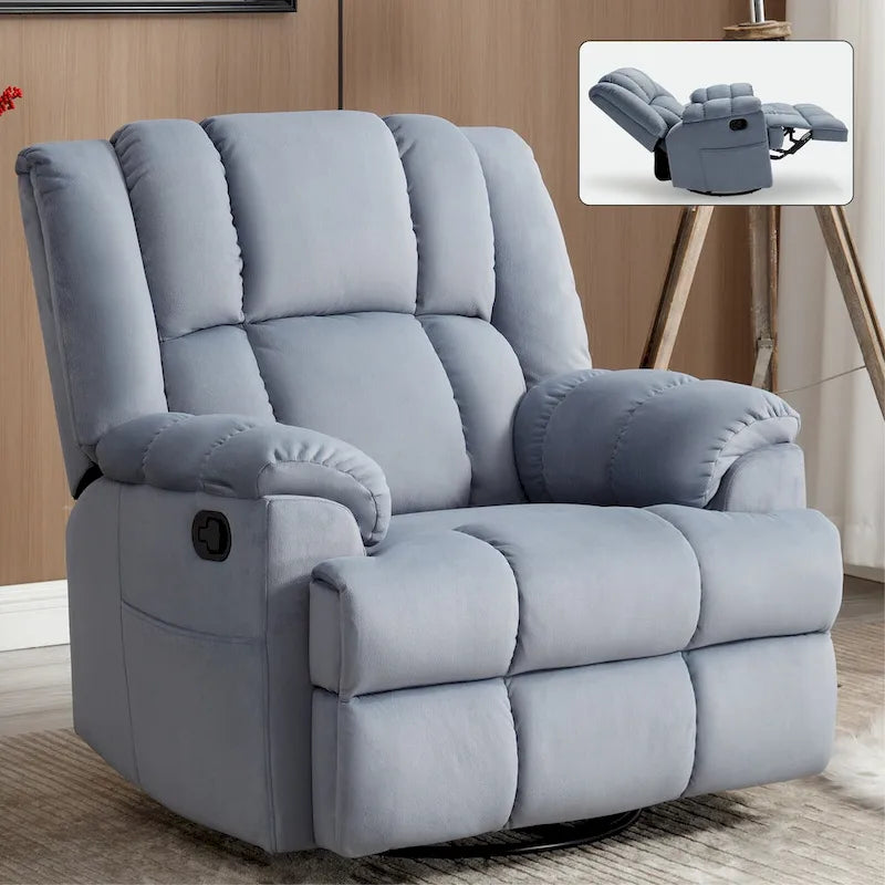 Fauteuil inclinable pivotant et à bascule surdimensionné en tissu avec accoudoirs rembourrés