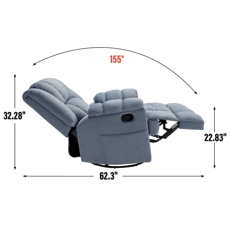 Fauteuil inclinable pivotant et à bascule surdimensionné en tissu avec accoudoirs rembourrés