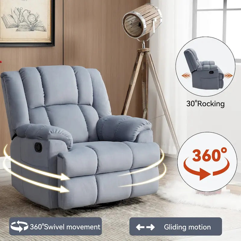 Fauteuil inclinable pivotant et à bascule surdimensionné en tissu avec accoudoirs rembourrés