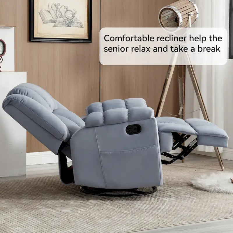 Fauteuil inclinable pivotant et à bascule surdimensionné en tissu avec accoudoirs rembourrés