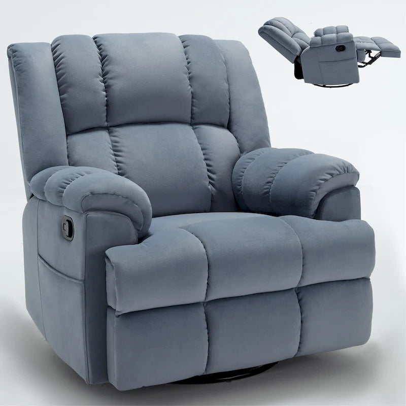 Fauteuil inclinable pivotant et à bascule surdimensionné en tissu avec accoudoirs rembourrés