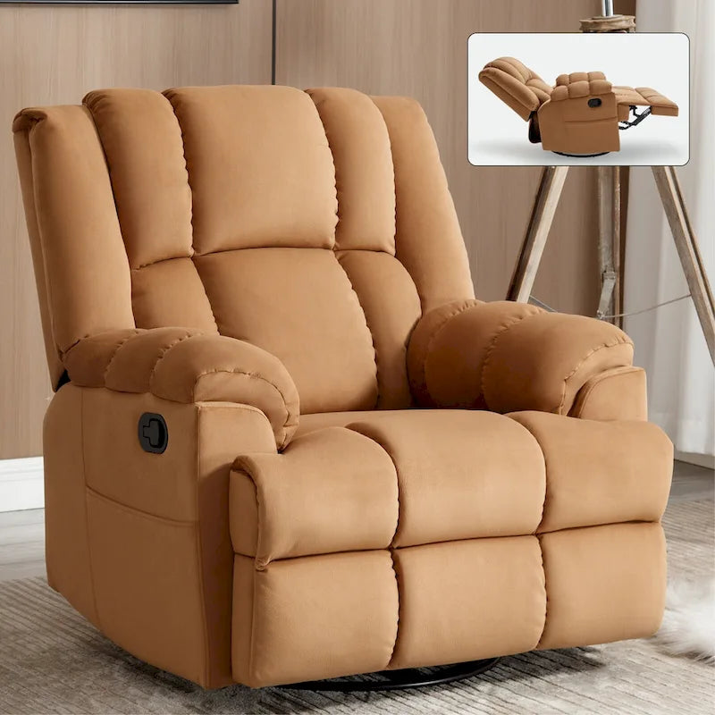 Fauteuil inclinable pivotant et à bascule surdimensionné en tissu avec accoudoirs rembourrés