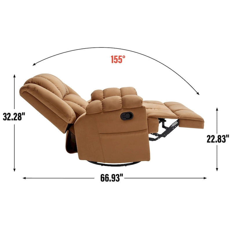 Fauteuil inclinable pivotant et à bascule surdimensionné en tissu avec accoudoirs rembourrés
