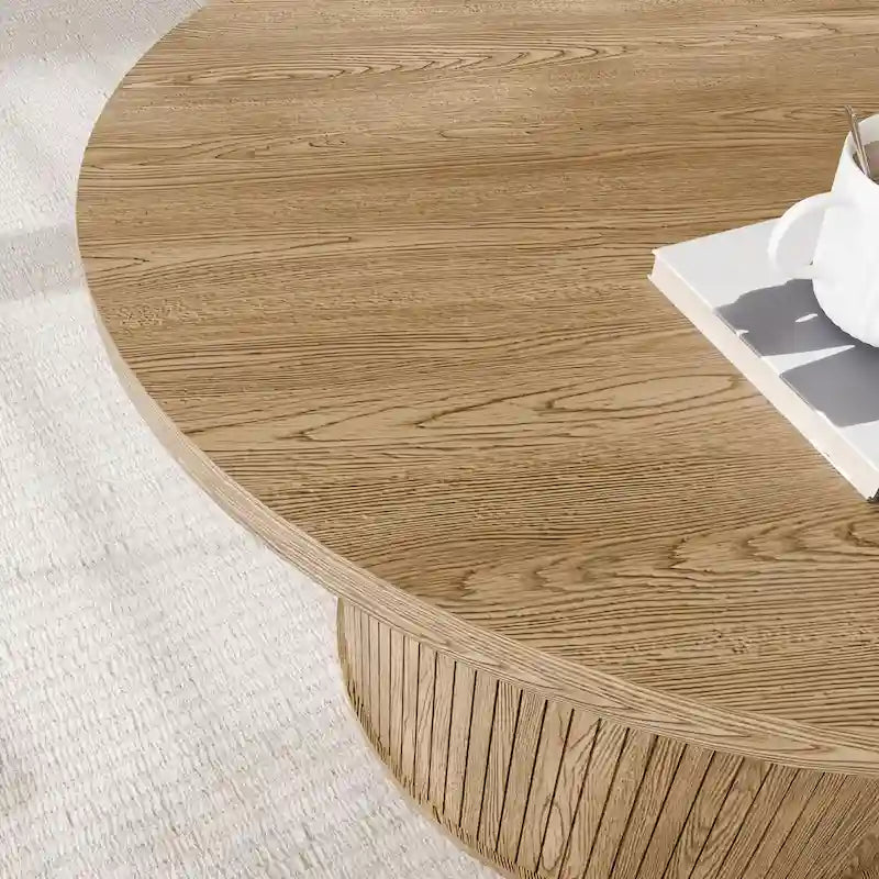 Table basse ronde avec portes coulissantes et étagère de rangement