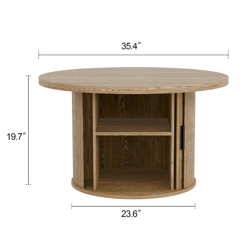 Table basse ronde avec portes coulissantes et étagère de rangement
