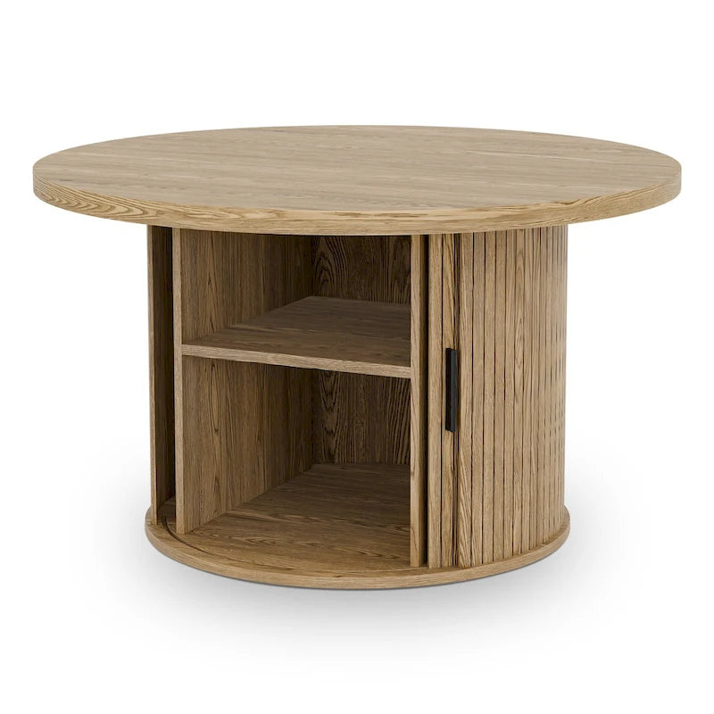 Table basse ronde avec portes coulissantes et étagère de rangement