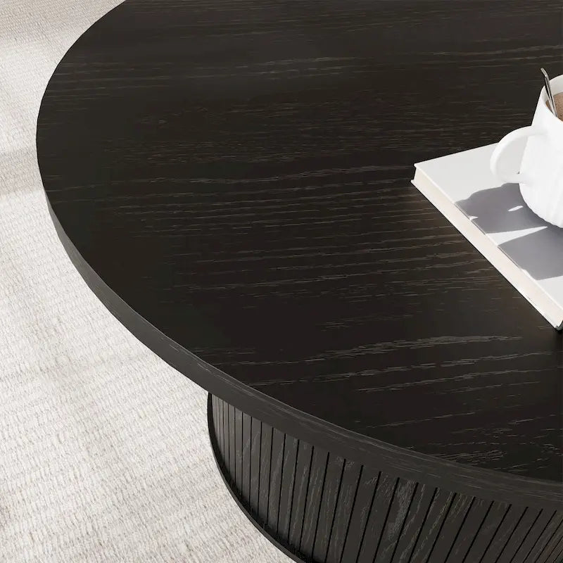 Table basse ronde avec portes coulissantes et étagère de rangement