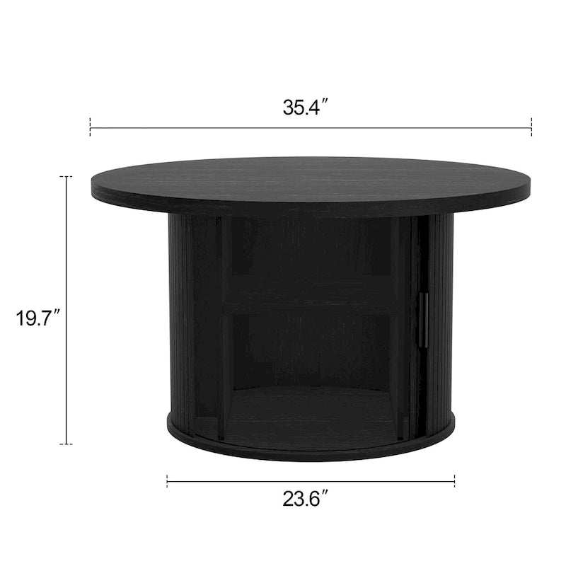 Table basse ronde avec portes coulissantes et étagère de rangement