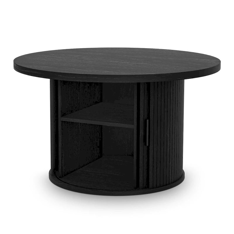 Table basse ronde avec portes coulissantes et étagère de rangement