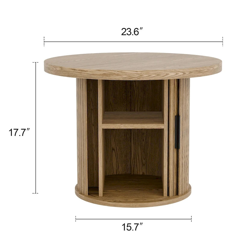 Table basse ronde avec portes coulissantes et étagère de rangement