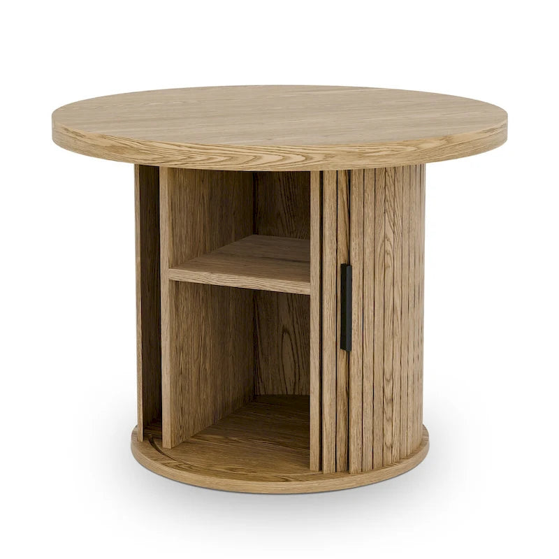 Table basse ronde avec portes coulissantes et étagère de rangement