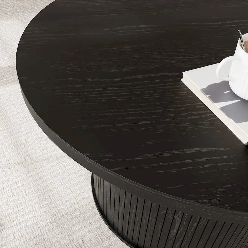 Table basse ronde avec portes coulissantes et étagère de rangement