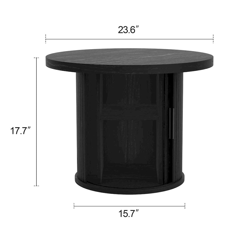 Table basse ronde avec portes coulissantes et étagère de rangement