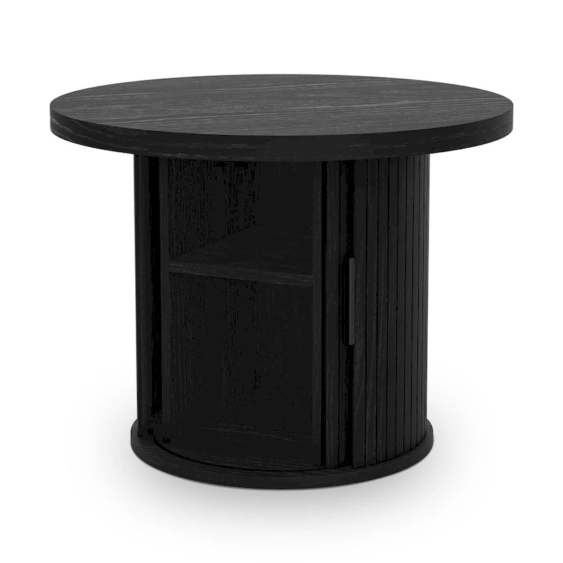 Table basse ronde avec portes coulissantes et étagère de rangement