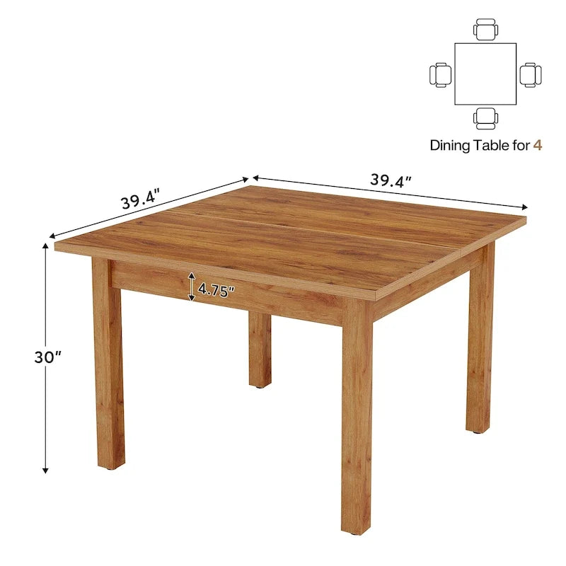 Table à manger carrée de 100 cm pour 2 à 4 personnes avec pieds en bois massif pour salon et salle à manger