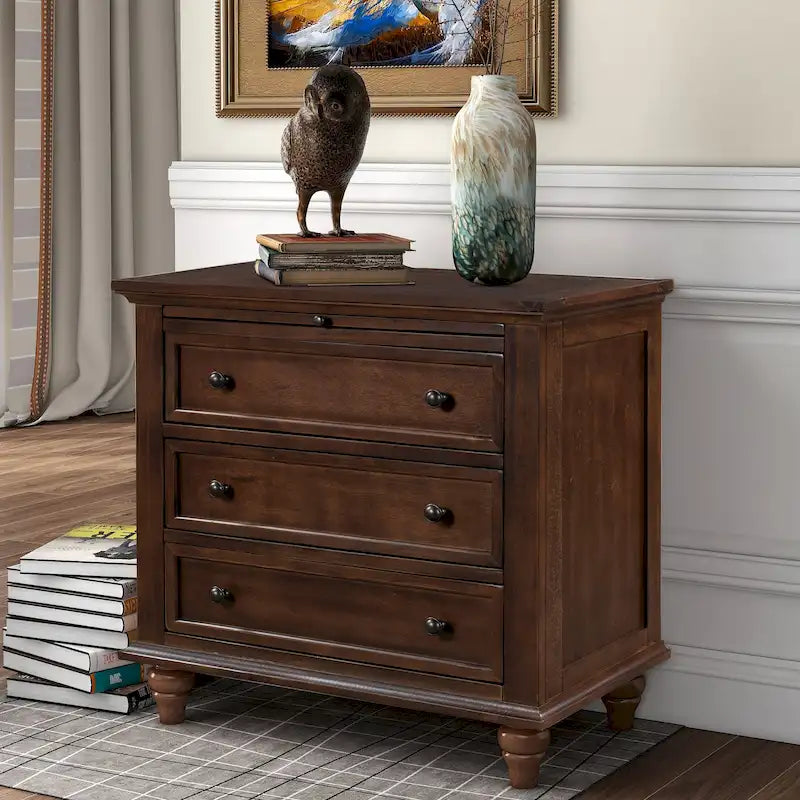 Meuble de rangement en bois à 3 tiroirs, table d'appoint avec tablette coulissante