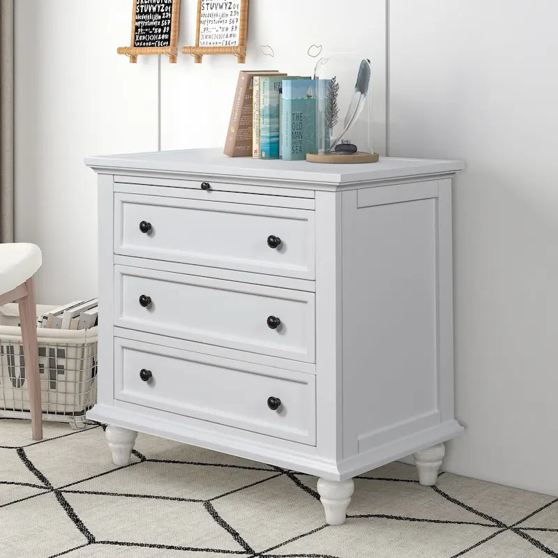 Meuble de rangement en bois à 3 tiroirs, table d'appoint avec tablette coulissante