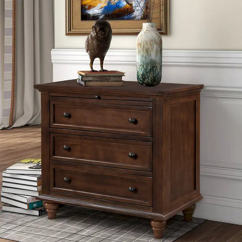 Meuble de rangement en bois à 3 tiroirs, table d'appoint avec tablette coulissante