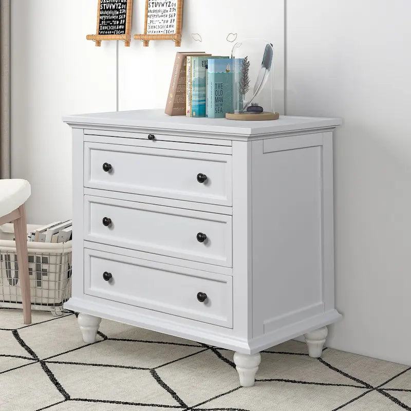 Meuble de rangement en bois à 3 tiroirs, table d'appoint avec tablette coulissante